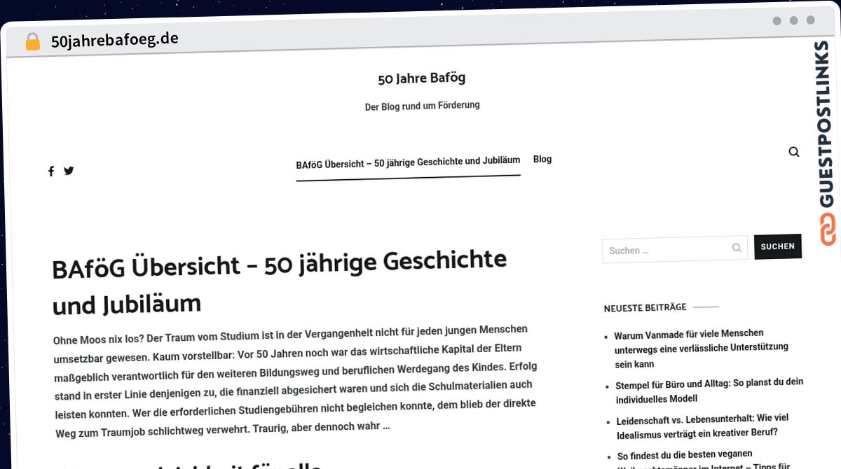 Publish Guest Post on 50jahrebafoeg.de