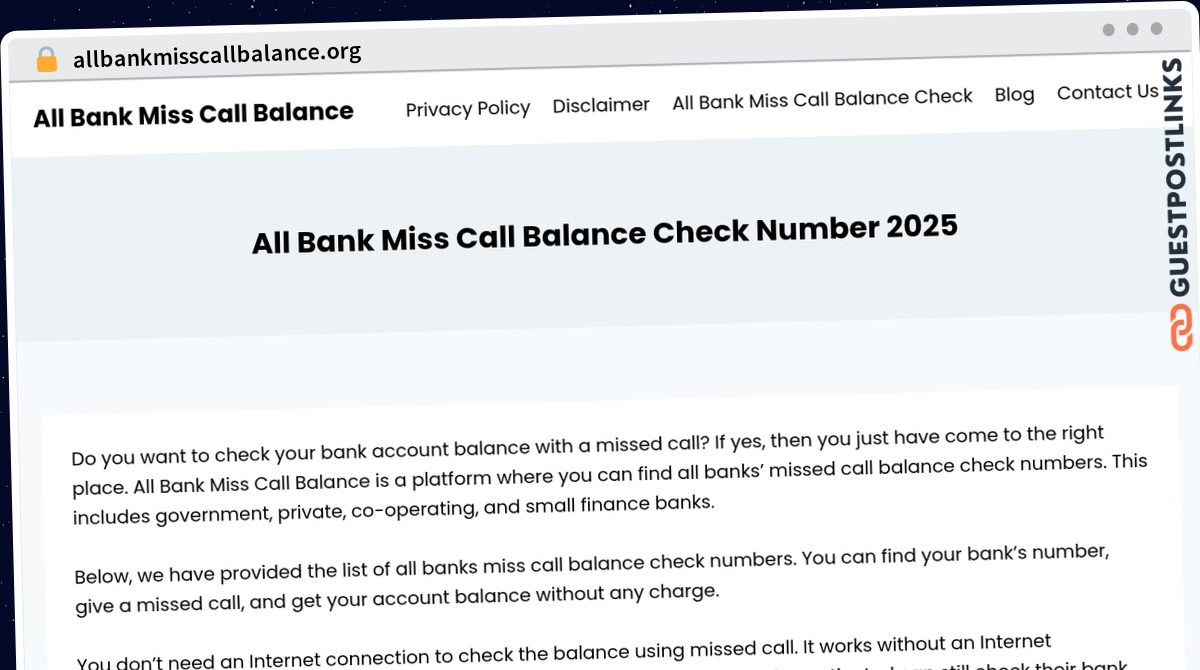 Publish Guest Post on allbankmisscallbalance.org