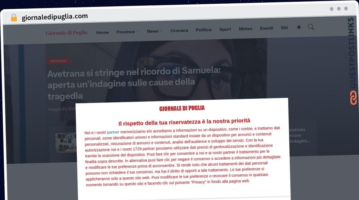 Publish Guest Post on giornaledipuglia.com