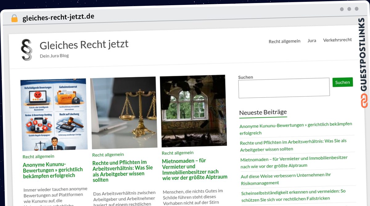 Publish Guest Post on gleiches-recht-jetzt.de