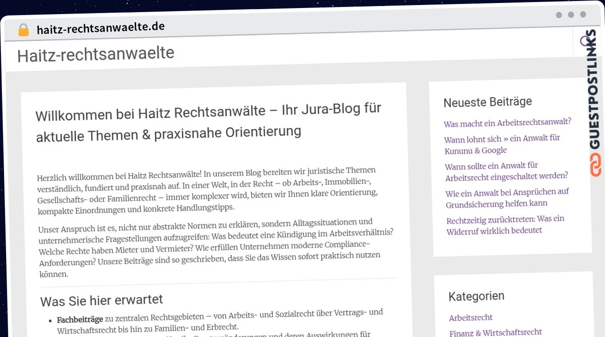 Publish Guest Post on haitz-rechtsanwaelte.de
