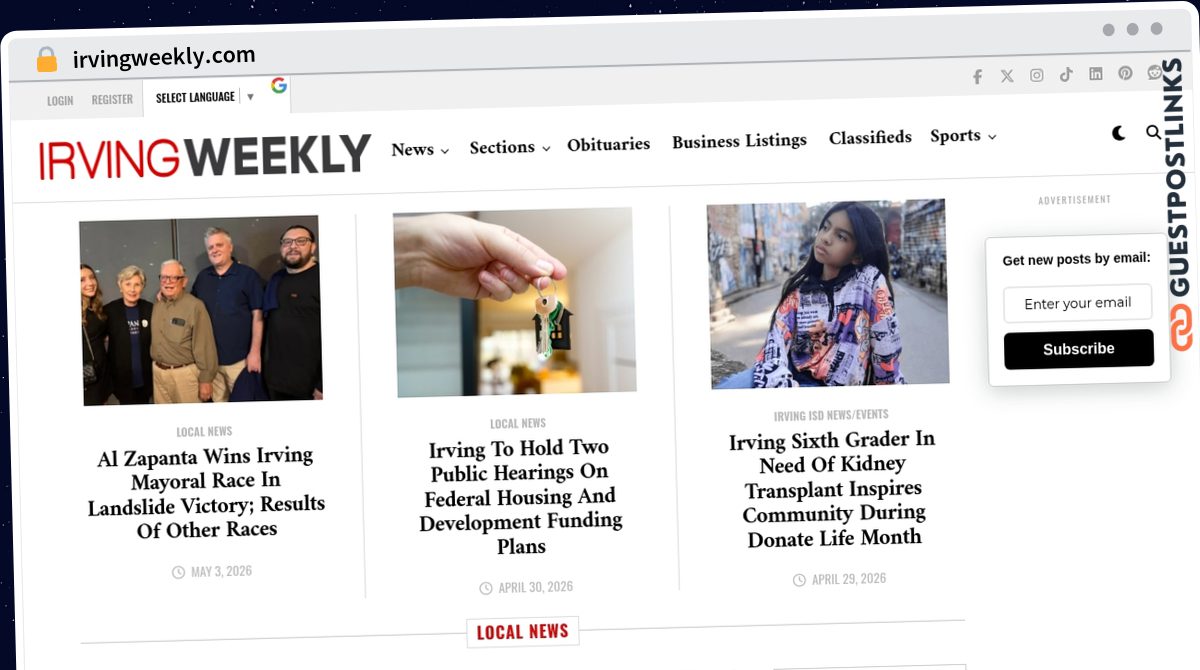 Publish Guest Post on irvingweekly.com