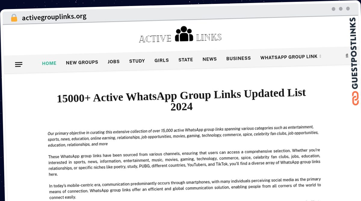 Publish Guest Post on activegrouplinks.org