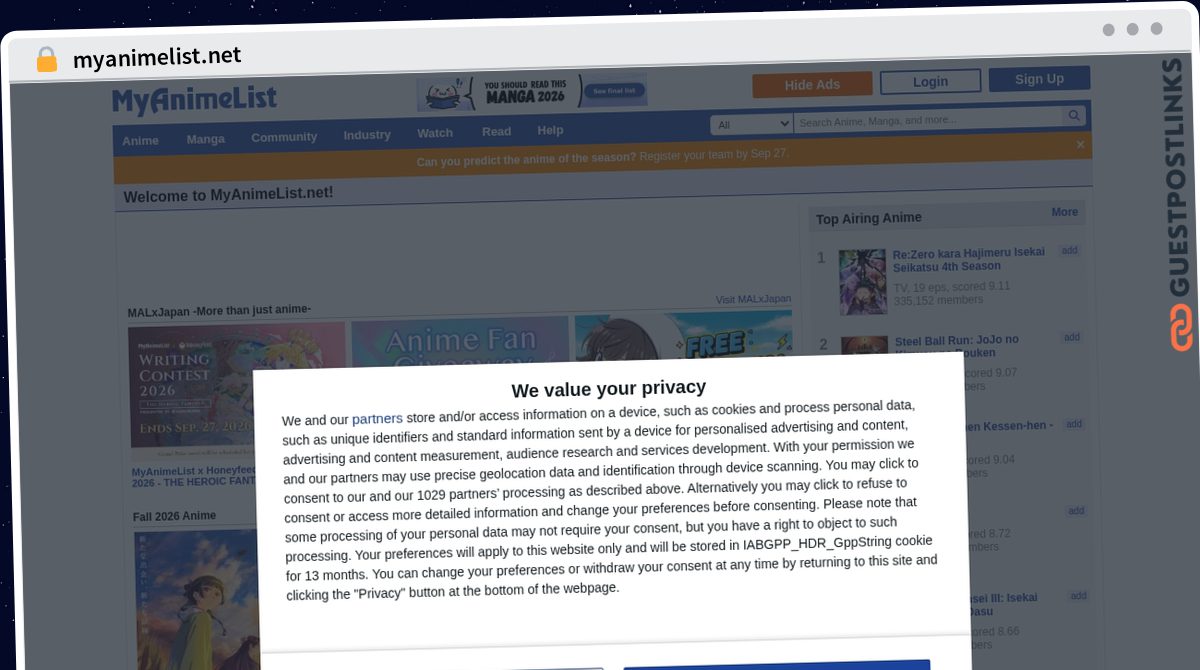 Publish Guest Post on myanimelist.net