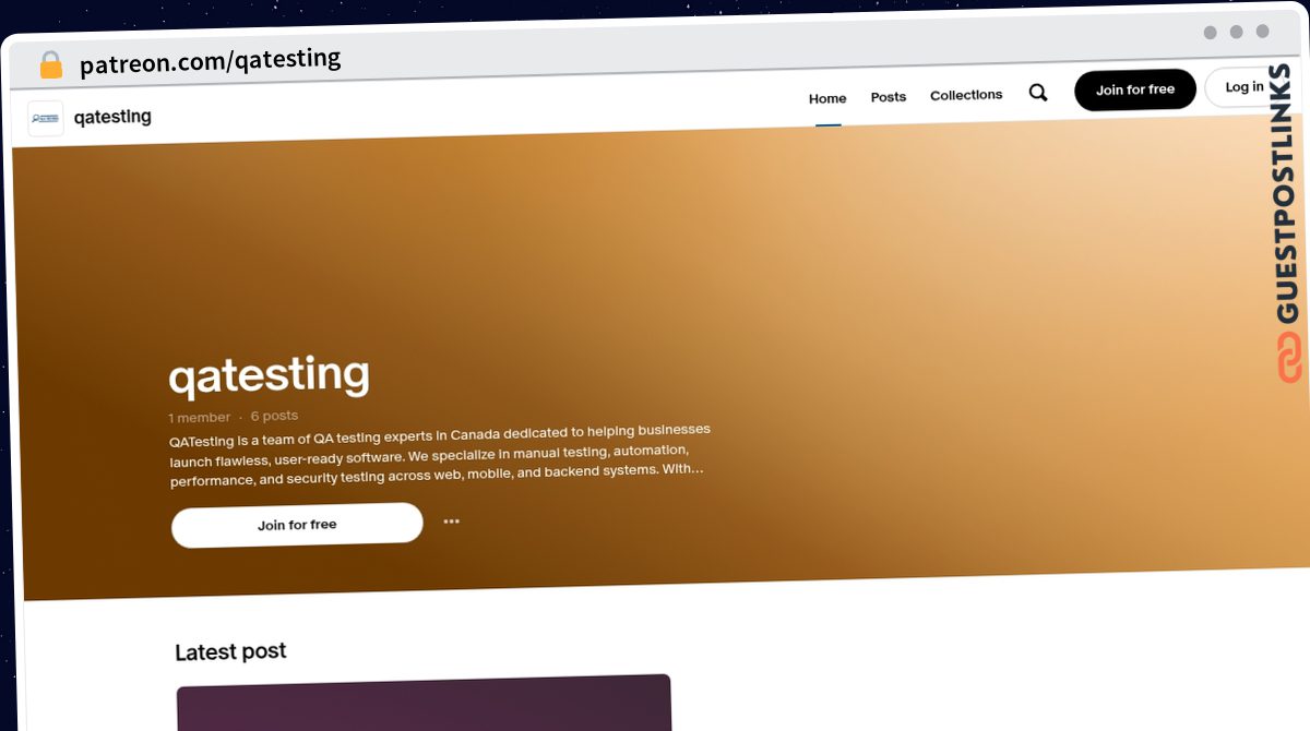 Publish Guest Post on patreon.com/qatesting