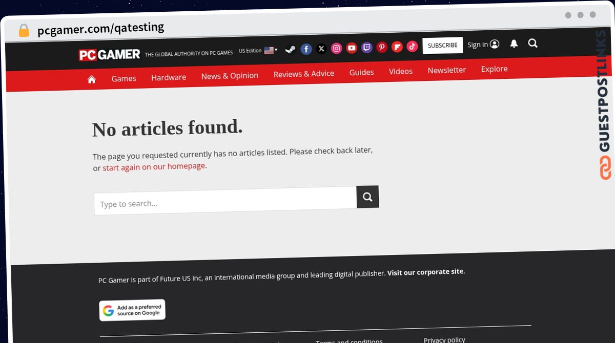 Publish Guest Post on pcgamer.com/qatesting