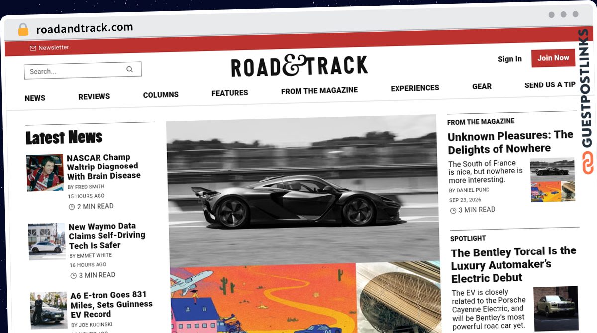 Publish Guest Post on roadandtrack.com