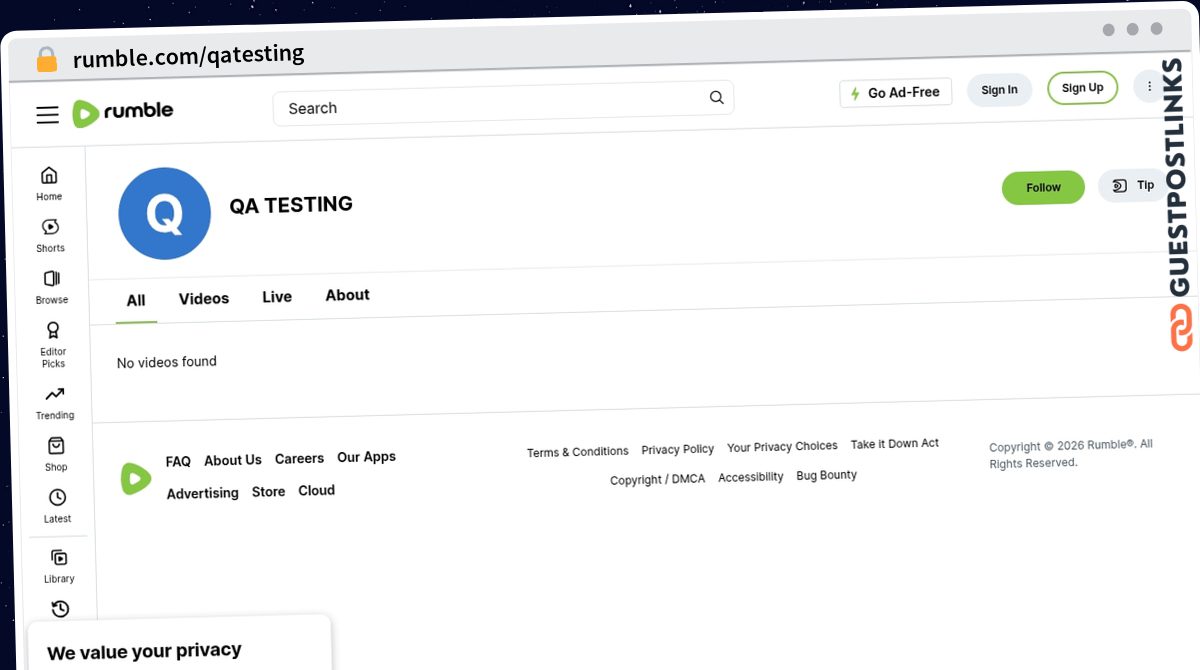 Publish Guest Post on rumble.com/qatesting