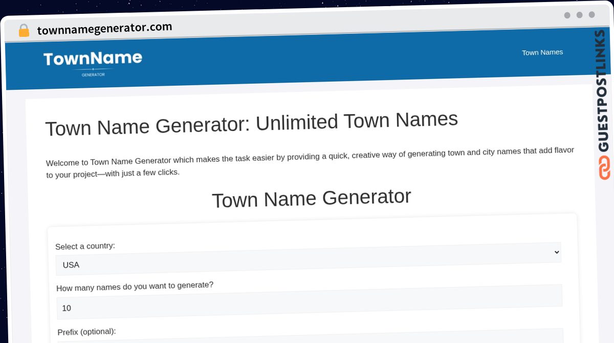 Publish Guest Post on townnamegenerator.com