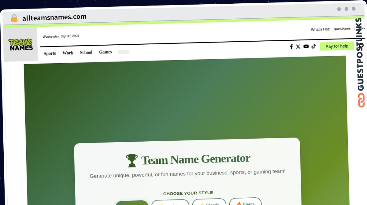 Publish Guest Post on allteamsnames.com