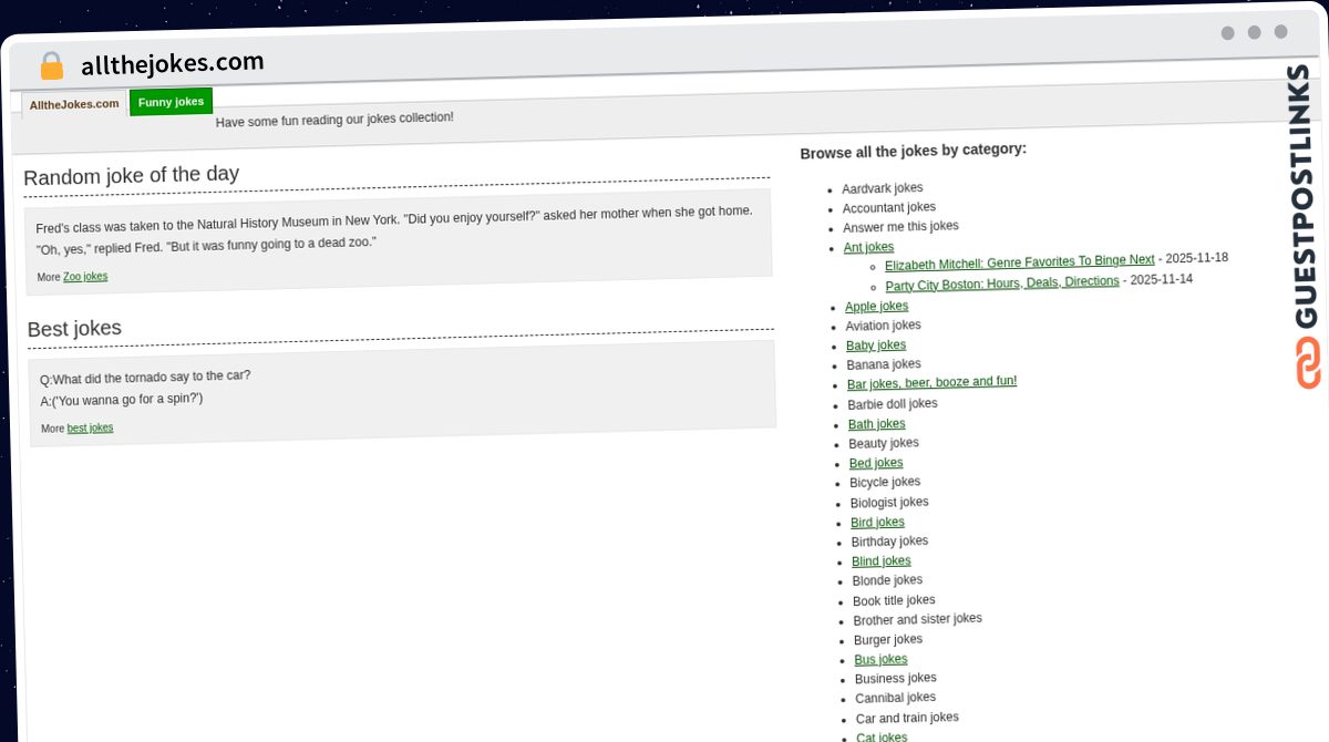Publish Guest Post on allthejokes.com