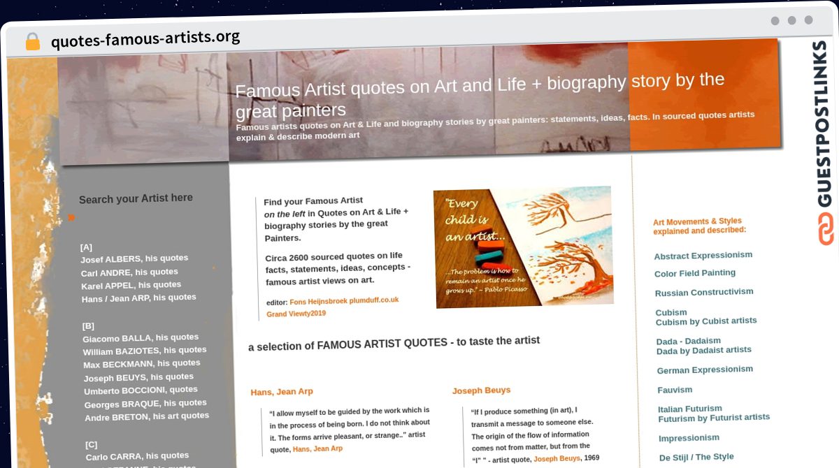 Publish Guest Post on quotes-famous-artists.org