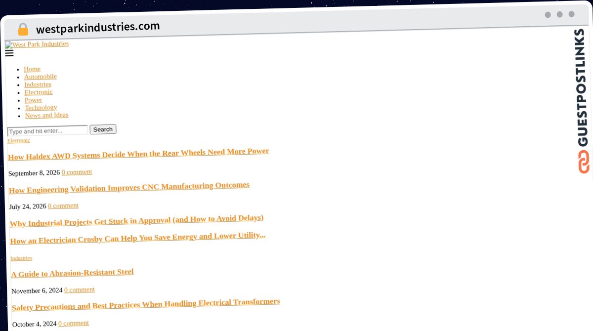 Publish Guest Post on westparkindustries.com