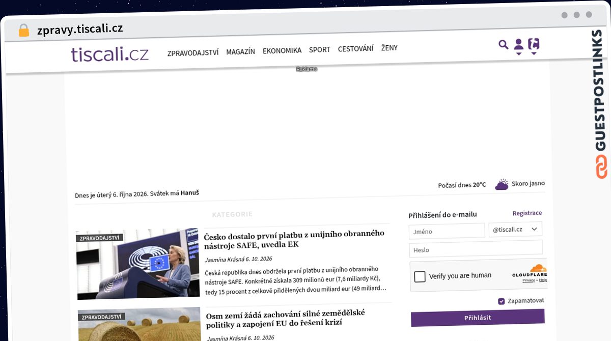 Publish Guest Post on zpravy.tiscali.cz