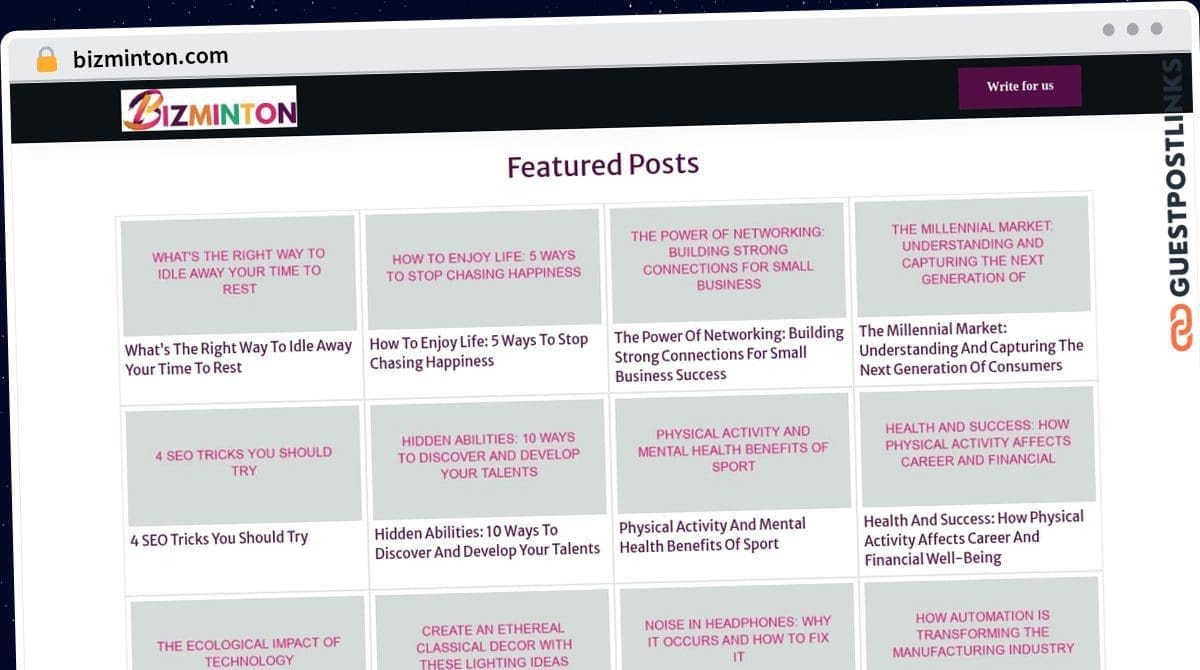 Publish Guest Post on bizminton.com