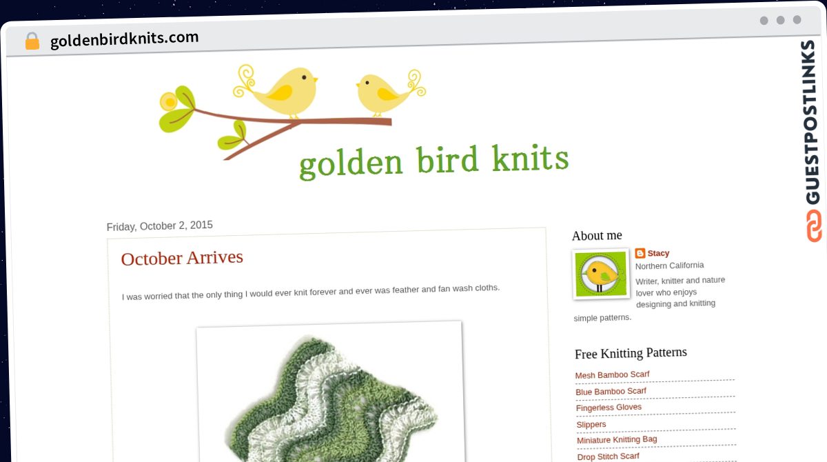 Publish Guest Post on goldenbirdknits.com