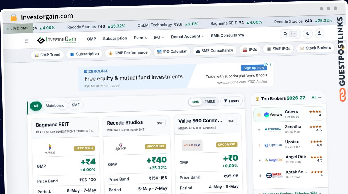 Publish Guest Post on investorgain.com