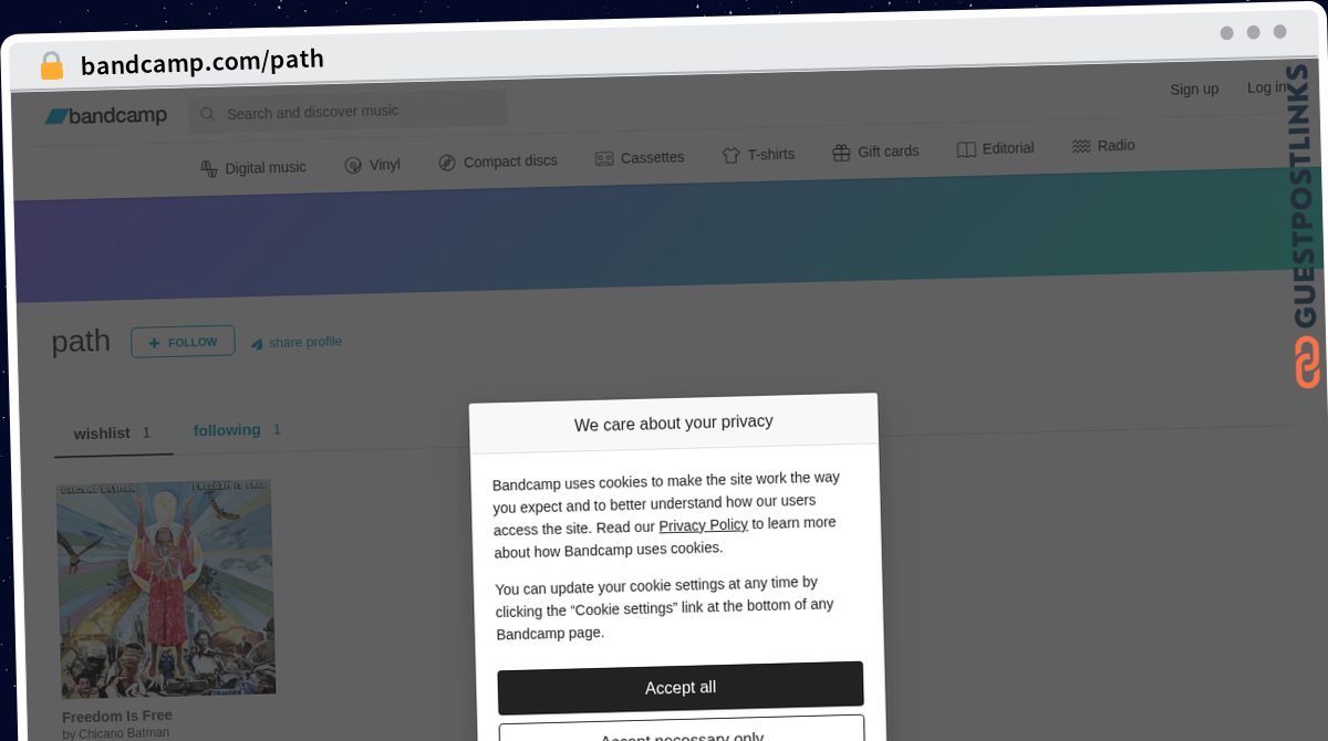Publish Guest Post on bandcamp.com/path