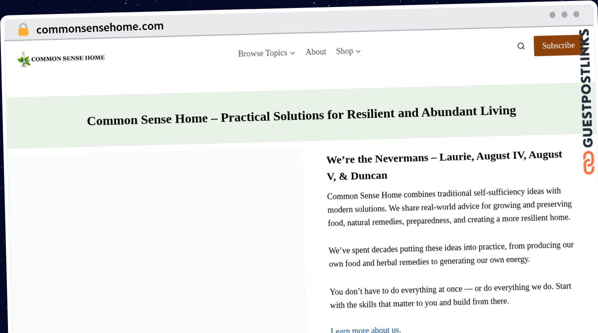 Publish Guest Post on commonsensehome.com