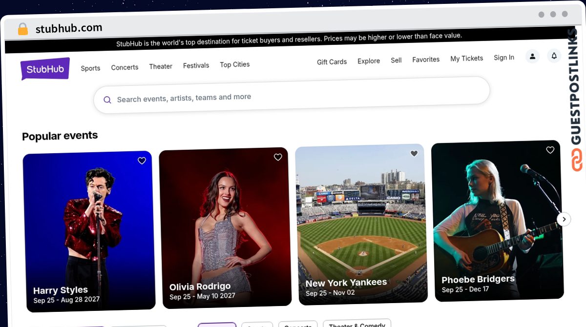 Publish Guest Post on stubhub.com
