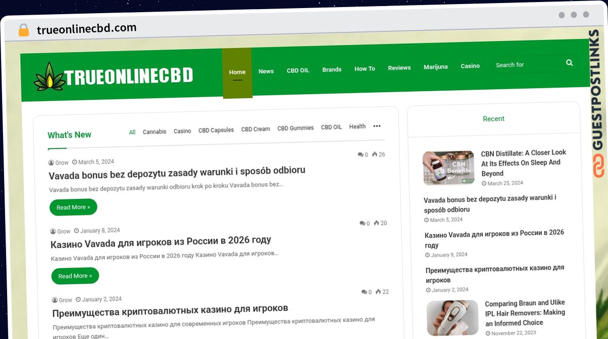 Publish Guest Post on trueonlinecbd.com