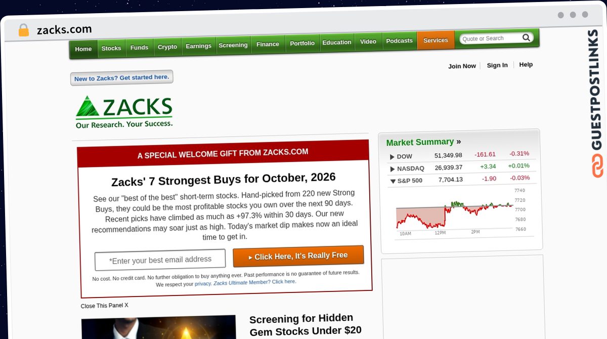 Publish Guest Post on zacks.com